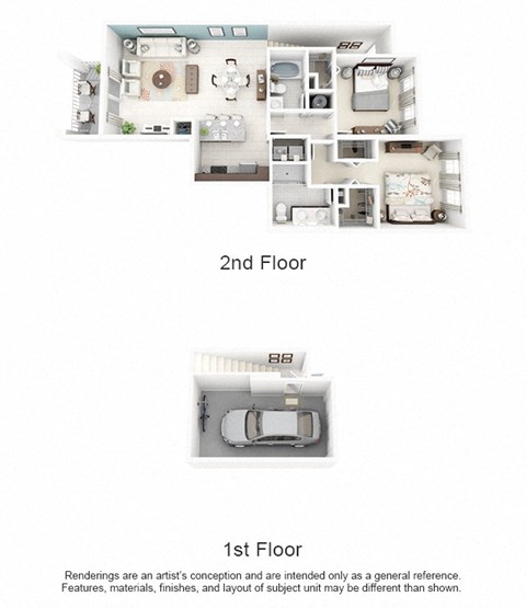 Floor plan for 2 beds, 2 baths, 1175 sqft